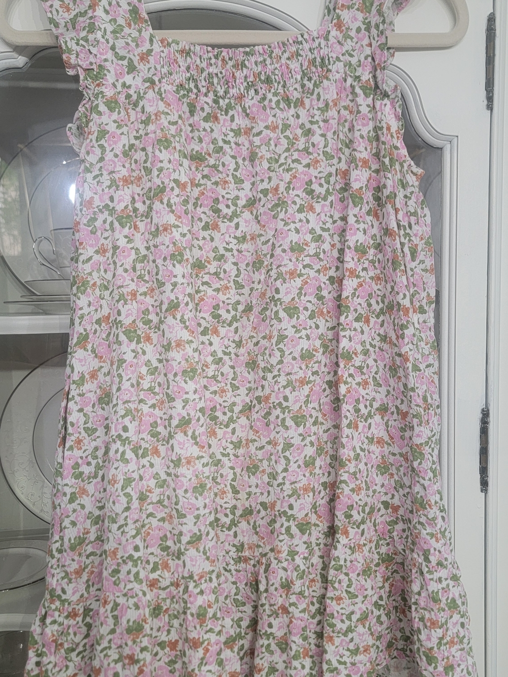 Janie and Jack Pink Floral Cotton Sundress with Green Leaves